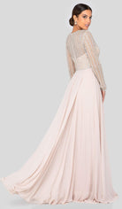 Terani Couture - 1911M9326 Bead-Striped Sheer Long Sleeve Chiffon Gown