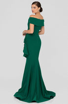 Terani Couture - 1911M9339 Off Shoulder Side Drape Peplum Mermaid Gown - back view