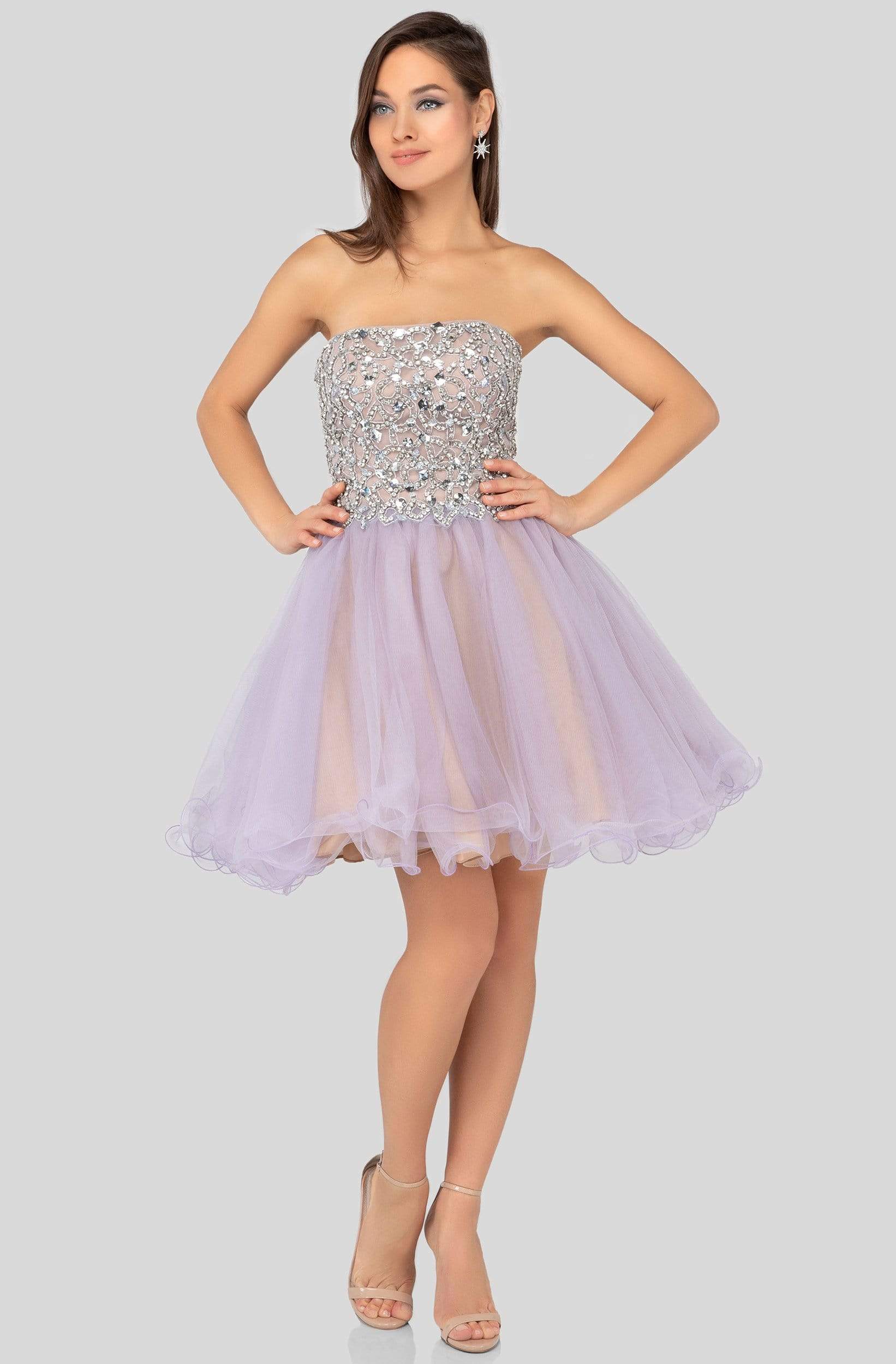 Terani Couture - 1911P8016 Strapless Beaded Tulle Cocktail Dress - back view