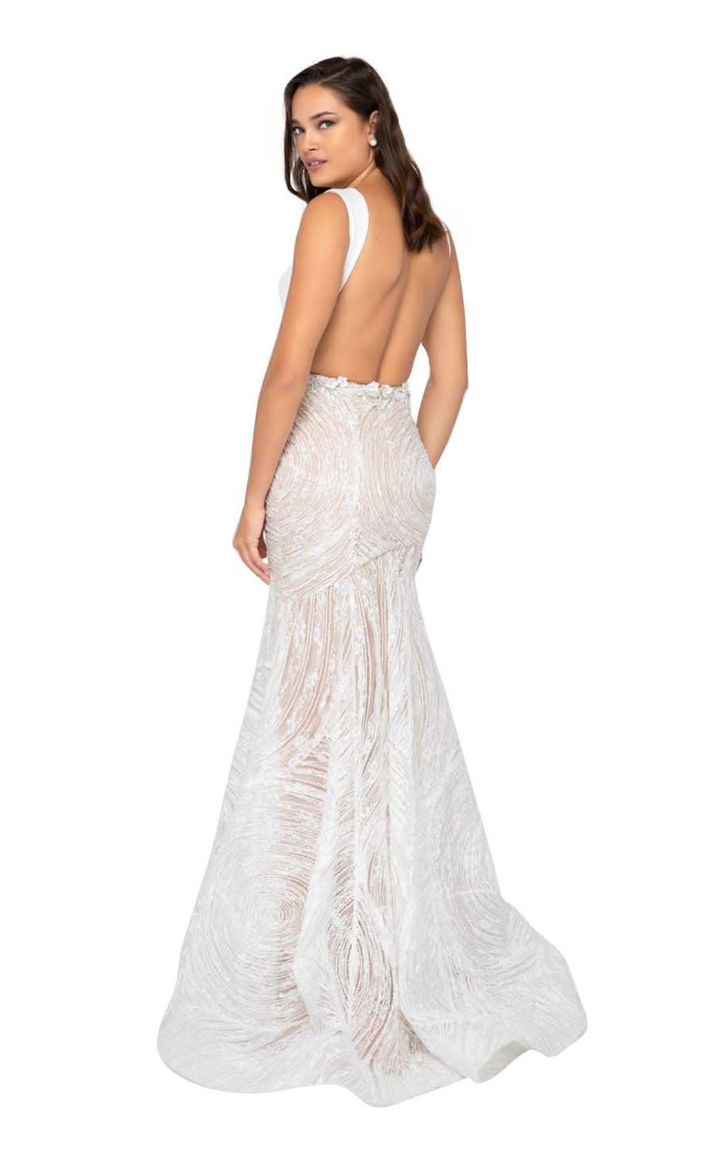 Terani Couture - 1911P8158 Plunging V-Neck Trumpet Gown - detail view