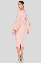 Terani Couture - 1912C9643 Feather-Fringe Sleeve Plunging Sheath Dress