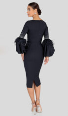Terani Couture - 1912C9643 Feather-Fringe Sleeve Plunging Sheath Dress