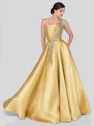 Terani Couture - 1912E9202 One Shoulder Dazzling Fern Accent Gown - view 4