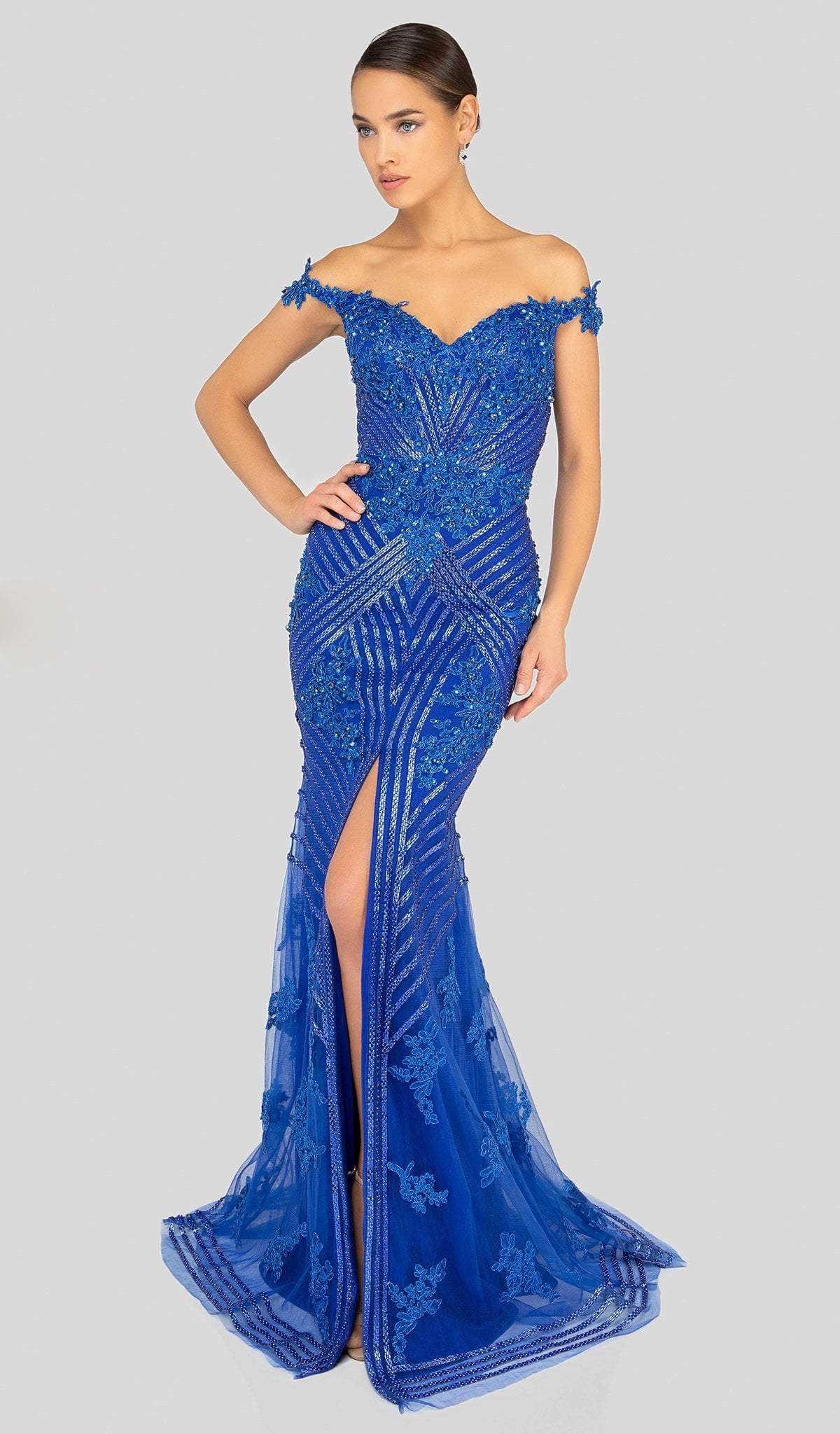 Terani Couture - 1912GL9572 Sparkling Off-Shoulder Mother of the Groom Gown - detail view