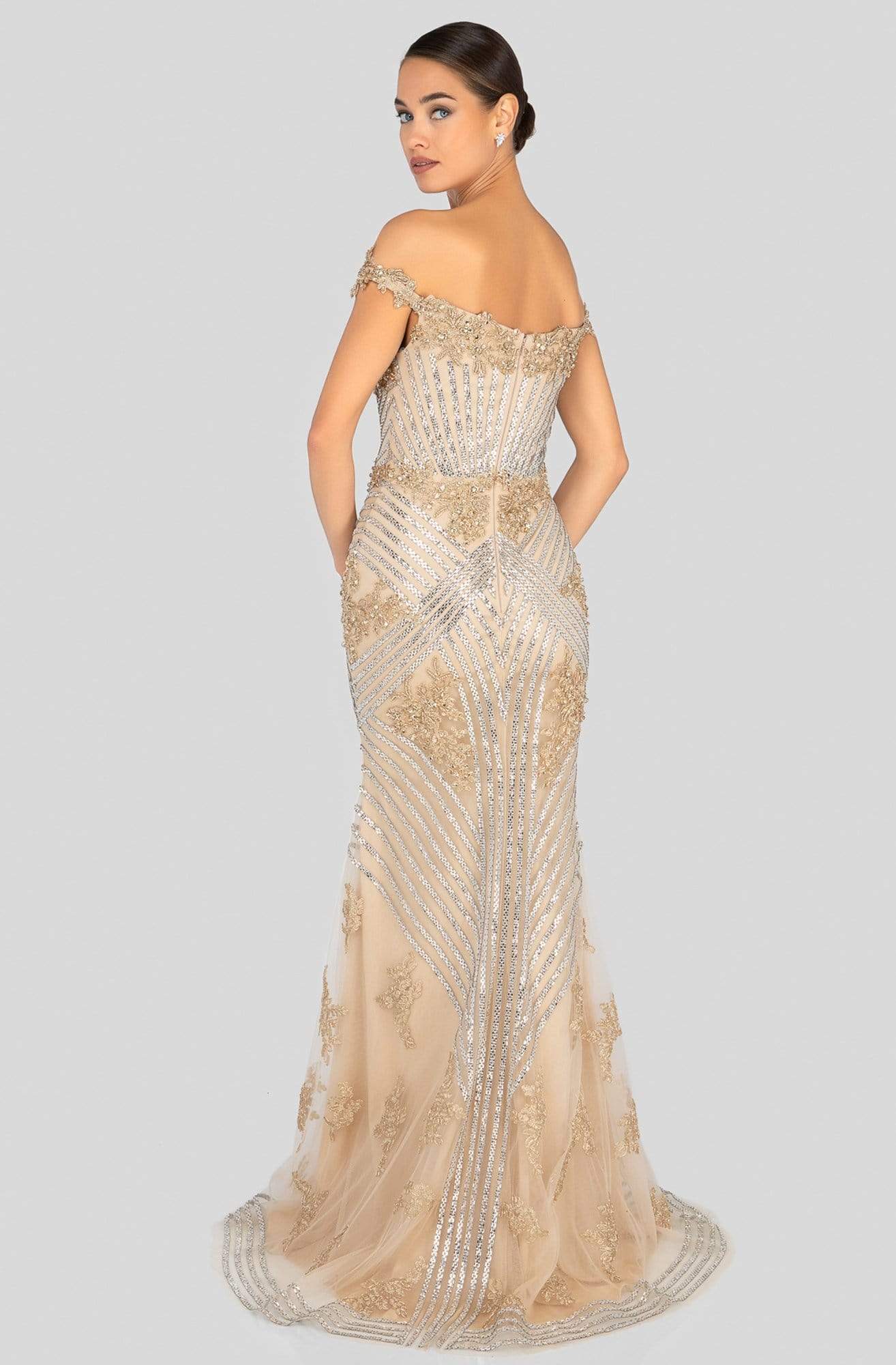 Terani Couture - 1912GL9572 Sparkling Off-Shoulder Mother of the Groom Gown - back view