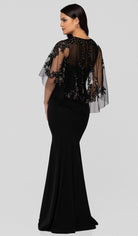 Terani Couture - 1912M9350 Floral Applique Plunging Neck Trumpet Dress