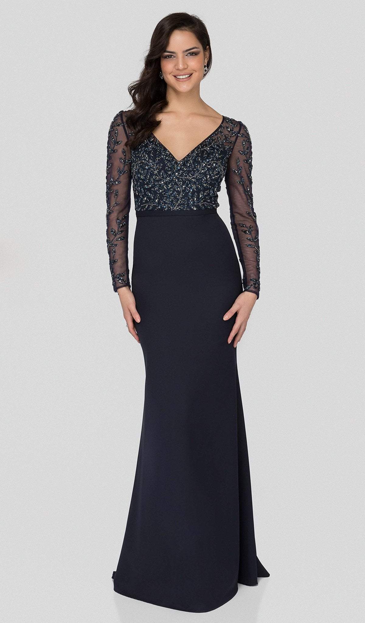 Terani Couture - 1912M9352 Trailing Foliage Illusion Trumpet Gown