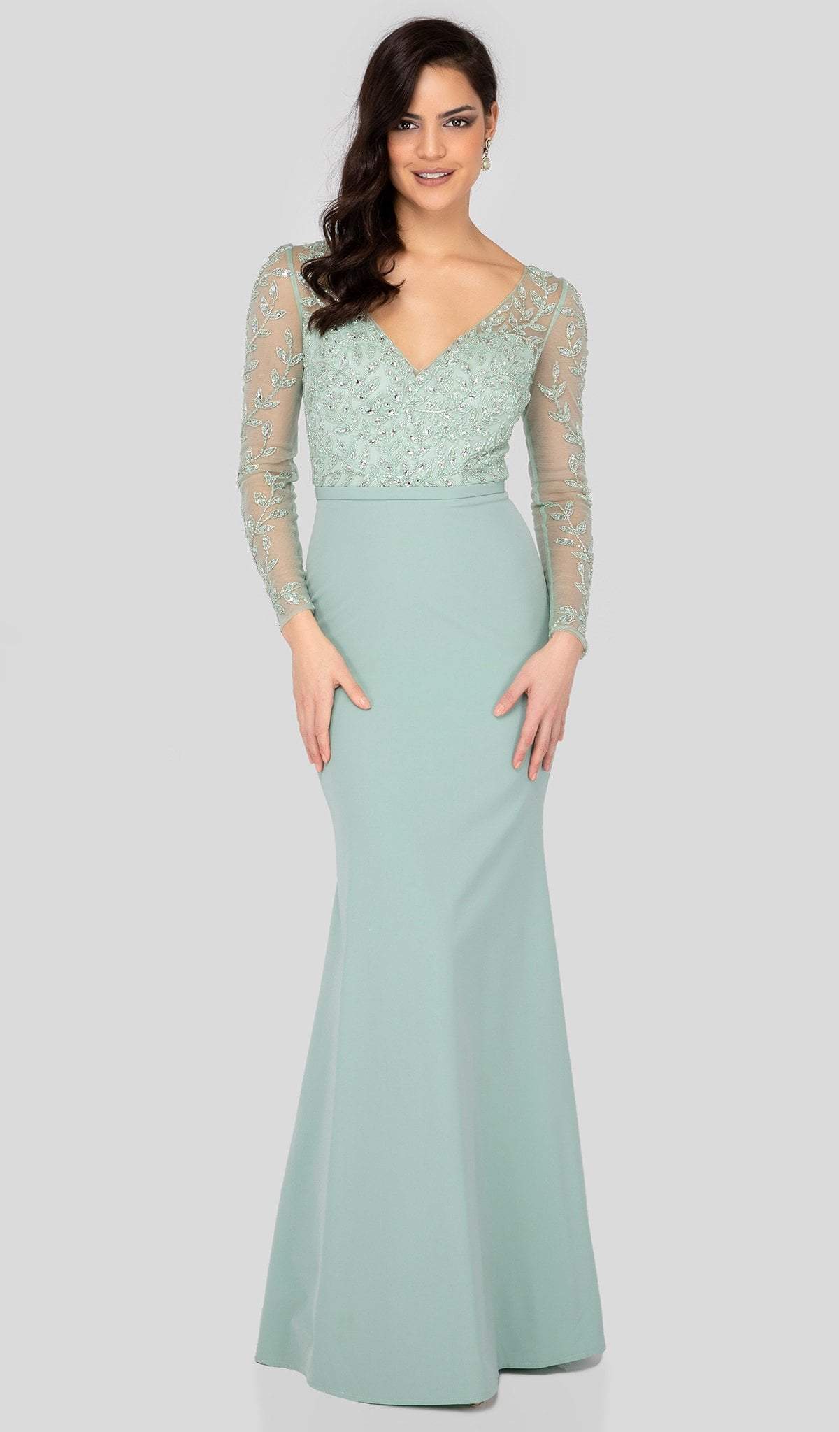 Terani Couture - 1912M9352 Trailing Foliage Illusion Trumpet Gown