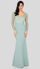 Terani Couture - 1912M9352 Trailing Foliage Illusion Trumpet Gown