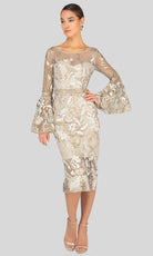 Terani Couture - 1913C9065 Long Bell Sleeve Embroidered Lace Dress
