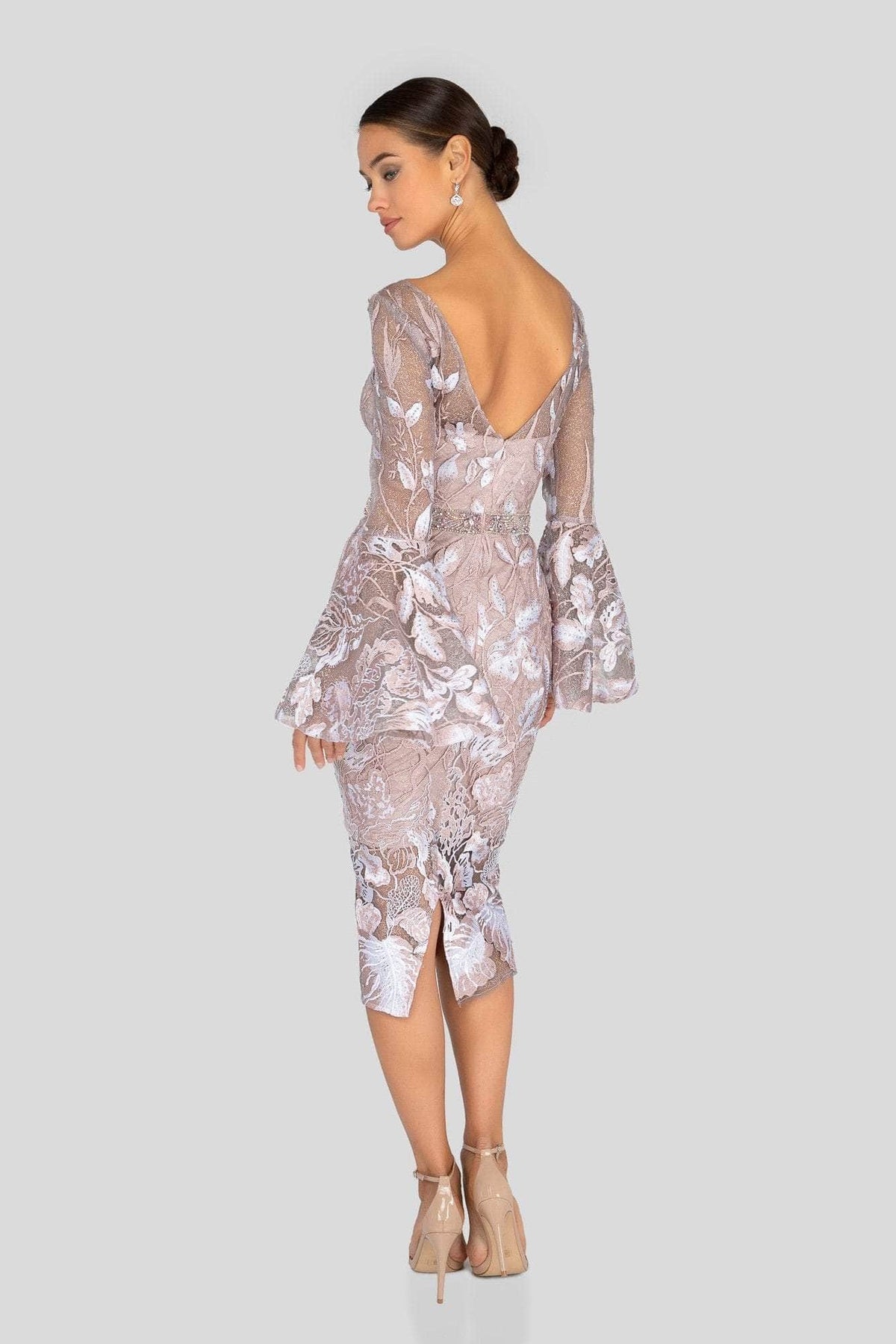 Terani Couture - 1913C9065 Long Bell Sleeve Embroidered Lace Dress