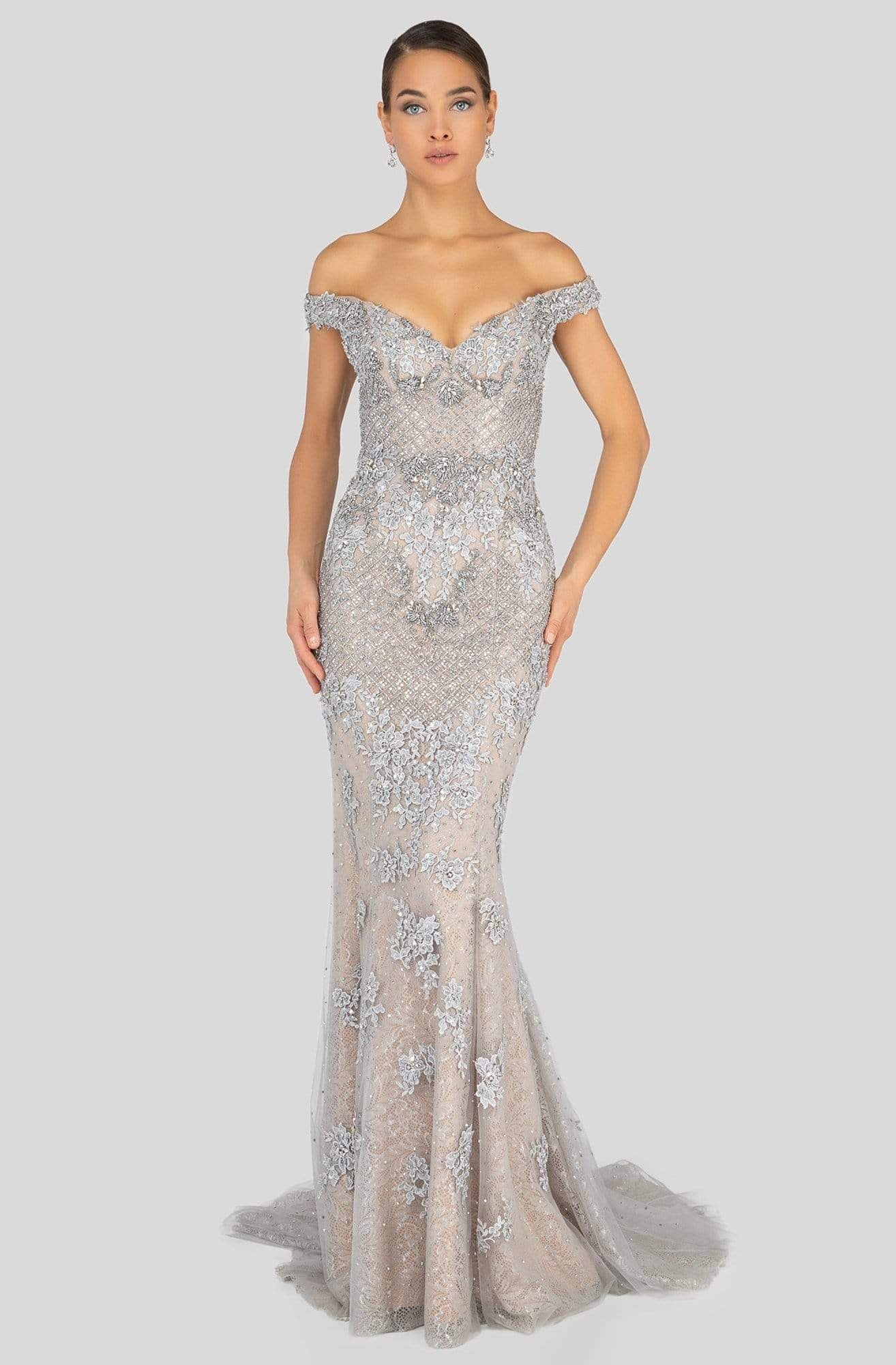Terani Couture - 1913GL9586 Embellished Off-Shoulder Trumpet Dress - designer evening gown at Silhouette Dresses
