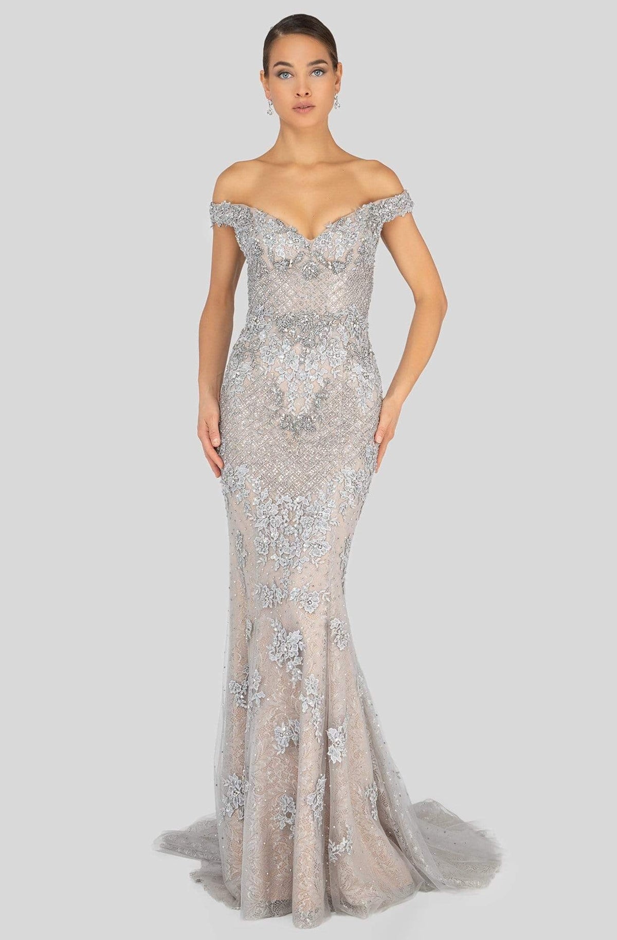 Terani Couture - 1913GL9586 Embellished Off-Shoulder Trumpet Dress - designer evening gown at Silhouette Dresses