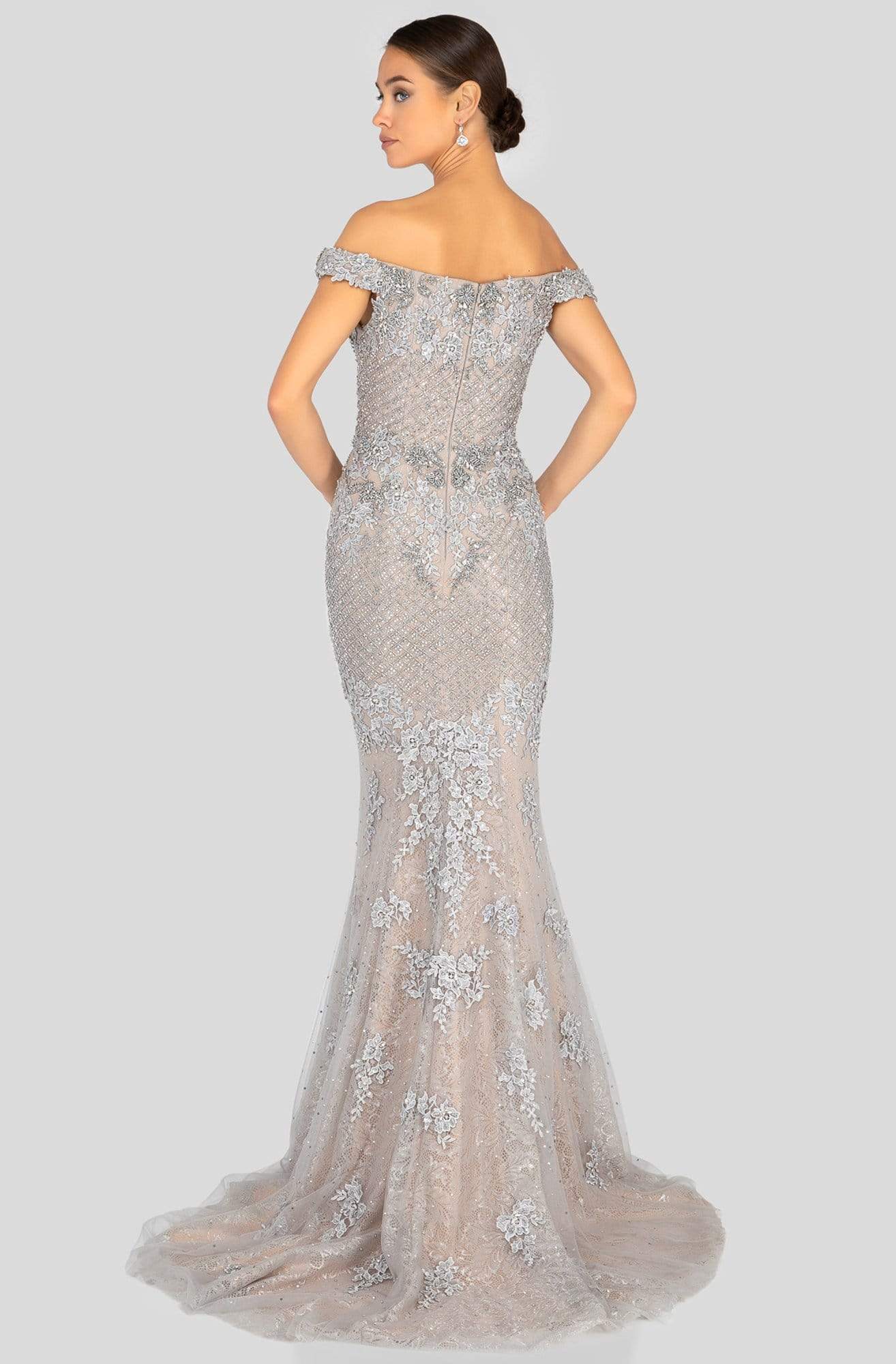 Terani Couture - 1913GL9586 Embellished Off-Shoulder Trumpet Dress - back view