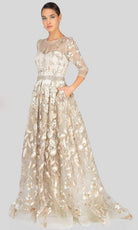Terani Couture - 1913M9408 Quarter Sleeve Embroidered Sheer Ballgown