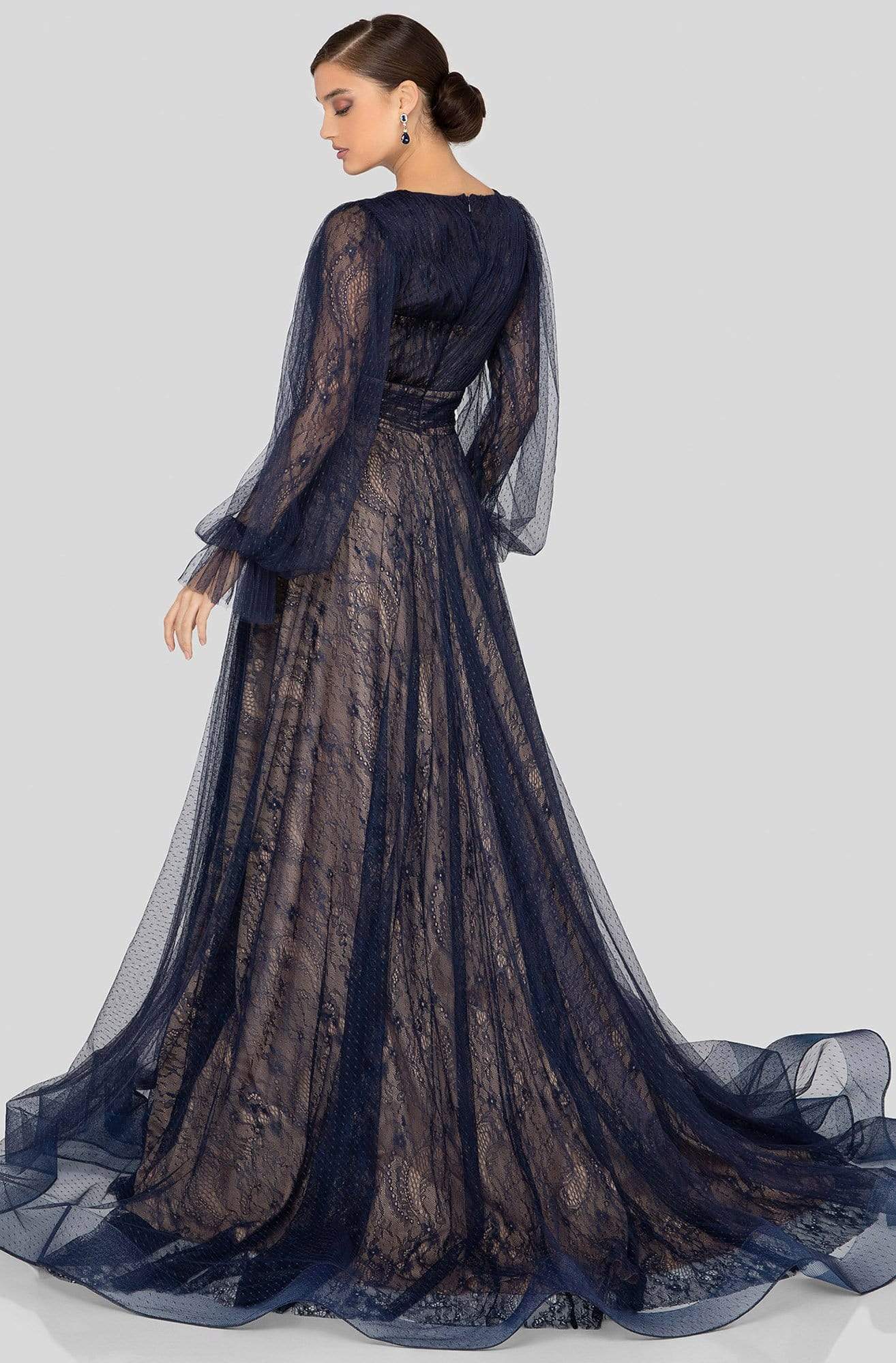 Terani Couture - 1913M9414 Lace Plunging V-neck A-line Dress - back view