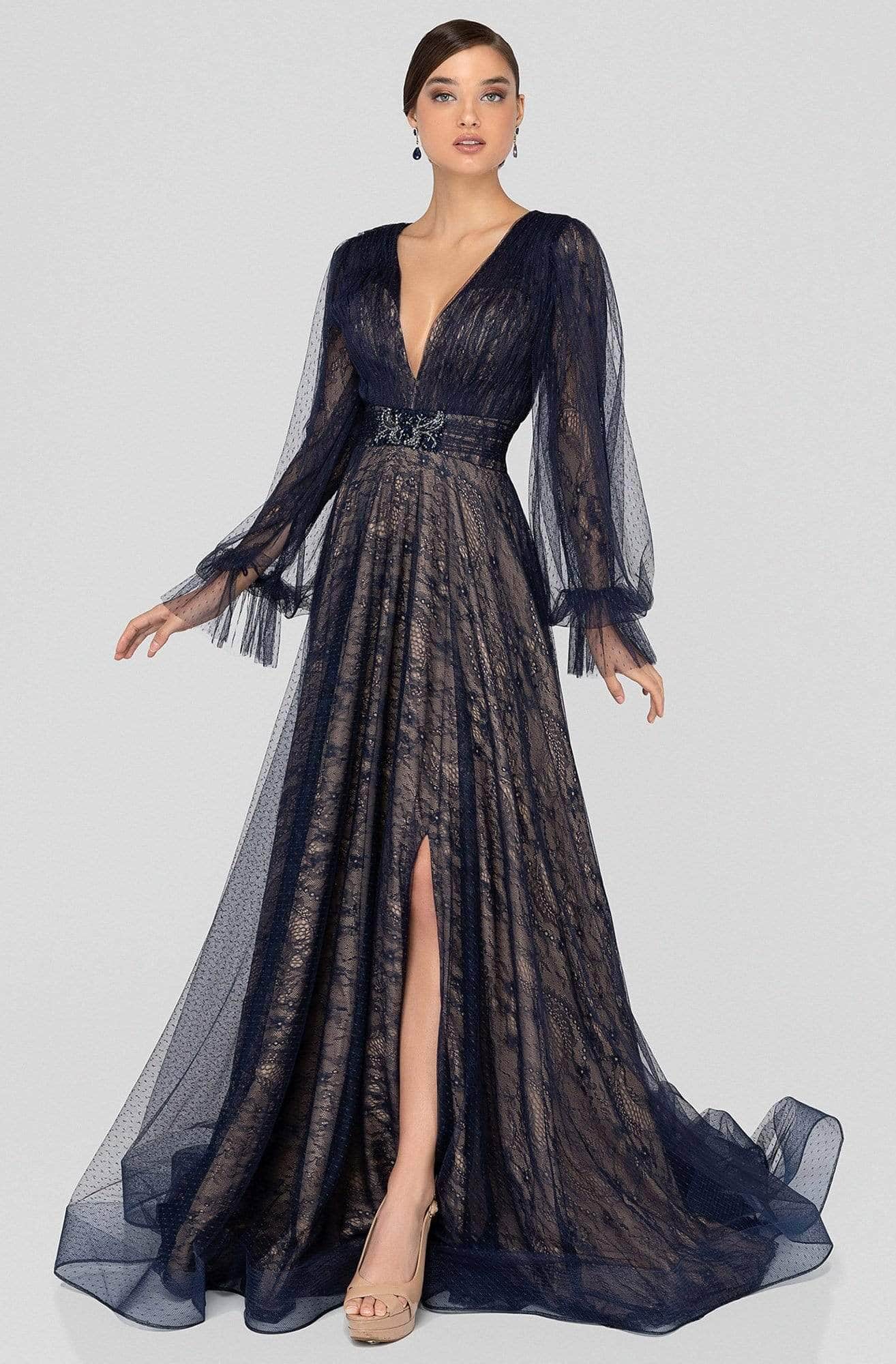 Terani Couture - 1913M9414 Lace V-neck A-line Dress - designer mother of the bride dress at Silhouette Dresses