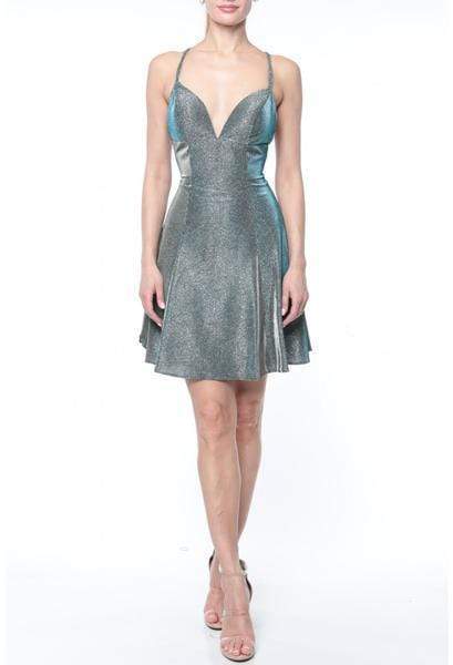 Terani Couture - 1921H0336 Short Braid-Strapped Glitter A-Line Dress - designer homecoming dress at Silhouette Dresses