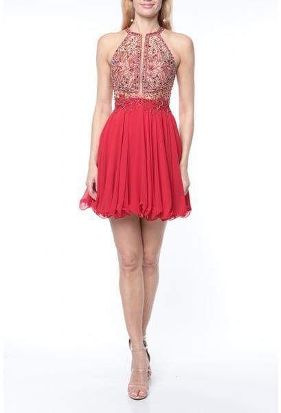Terani Couture - 1921H0407 Floral Beaded Halter Short A-Line Dress - designer homecoming dress at Silhouette Dresses