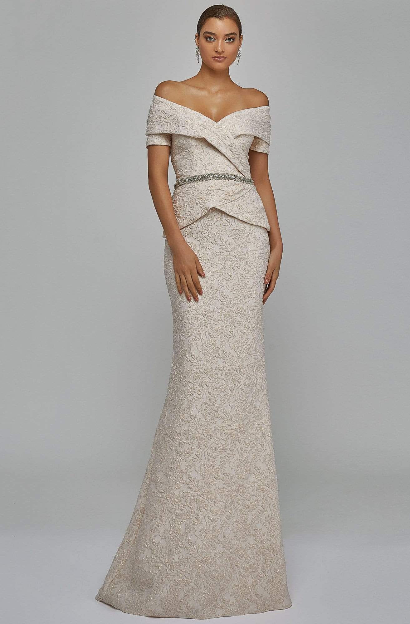 Terani Couture - 1921M0727 Off-Shoulder V-Neck Mother of the Groom Sheath Gown - designer mother of the bride dress at Silhou