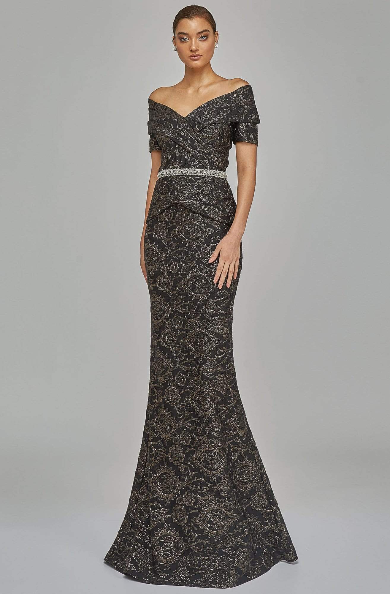 Terani Couture - 1921M0727 Off-Shoulder V-Neck Mother of the Groom Sheath Gown - view 5