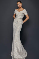 Terani Couture - 1921M0727 Off-Shoulder V-Neck Mother of the Groom Sheath Gown - back view
