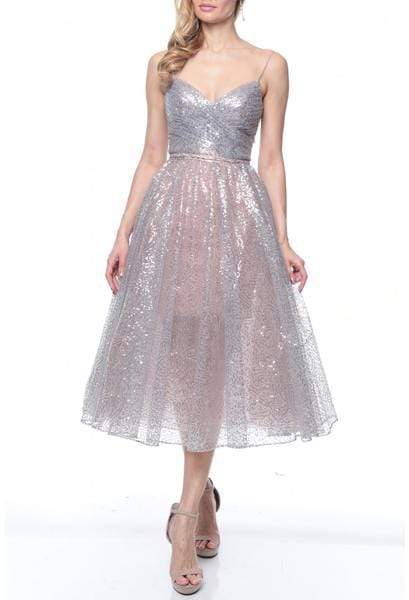 Terani Couture - 1922C0049 Ruched V-Neck A-Line Cocktail Dress - designer formal gown at Silhouette Dresses