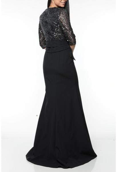 Terani Couture - 1922M0525 Sequined V-neck Trumpet Dress With Train