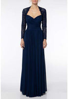 Terani Couture - 1923M0597 Lace Long Sleeve Pleated A-line Dress