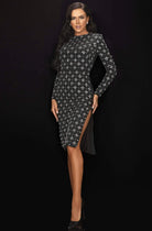 Terani Couture - 2011C2025 Printed Long Sleeve Jewel Sheath Dress - designer cocktail dress at Silhouette Dresses