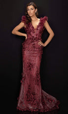 Terani Couture - 2011E2060 Appliqued Plunging V-Neck Dress