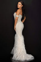 Terani Couture - 2011GL2175 Embellished Off-Shoulder Feathered Dress - back view