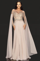 Terani Couture - 2011M2117 Beaded Long Sleeve Pleated Cascade Gown