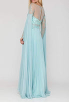 Terani Couture - 2011M2117 Beaded Long Sleeve Pleated Cascade Gown