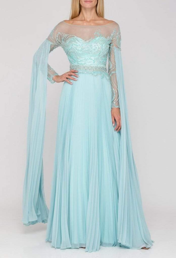 Terani Couture - 2011M2117 Beaded Long Sleeve Pleated Cascade Gown