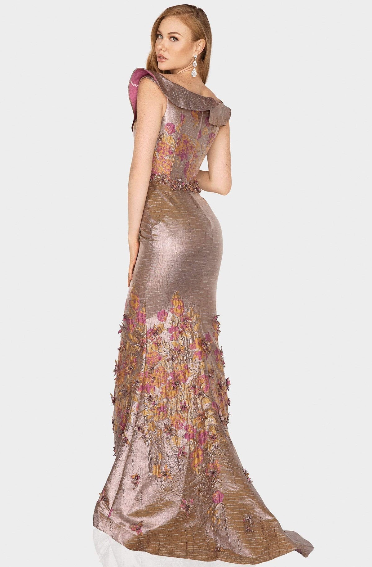 Terani Couture - 2011M2129 Ruffled Off-Shoulder Embroidered Dress