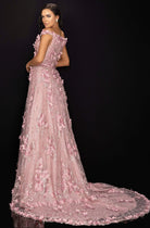 Terani Couture - 2011M2143 Floral Appliqued Off-Shoulder A-Line Dress