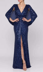 Terani Couture - 2011M2154 Sequined Deep V-neck Sheath Dress