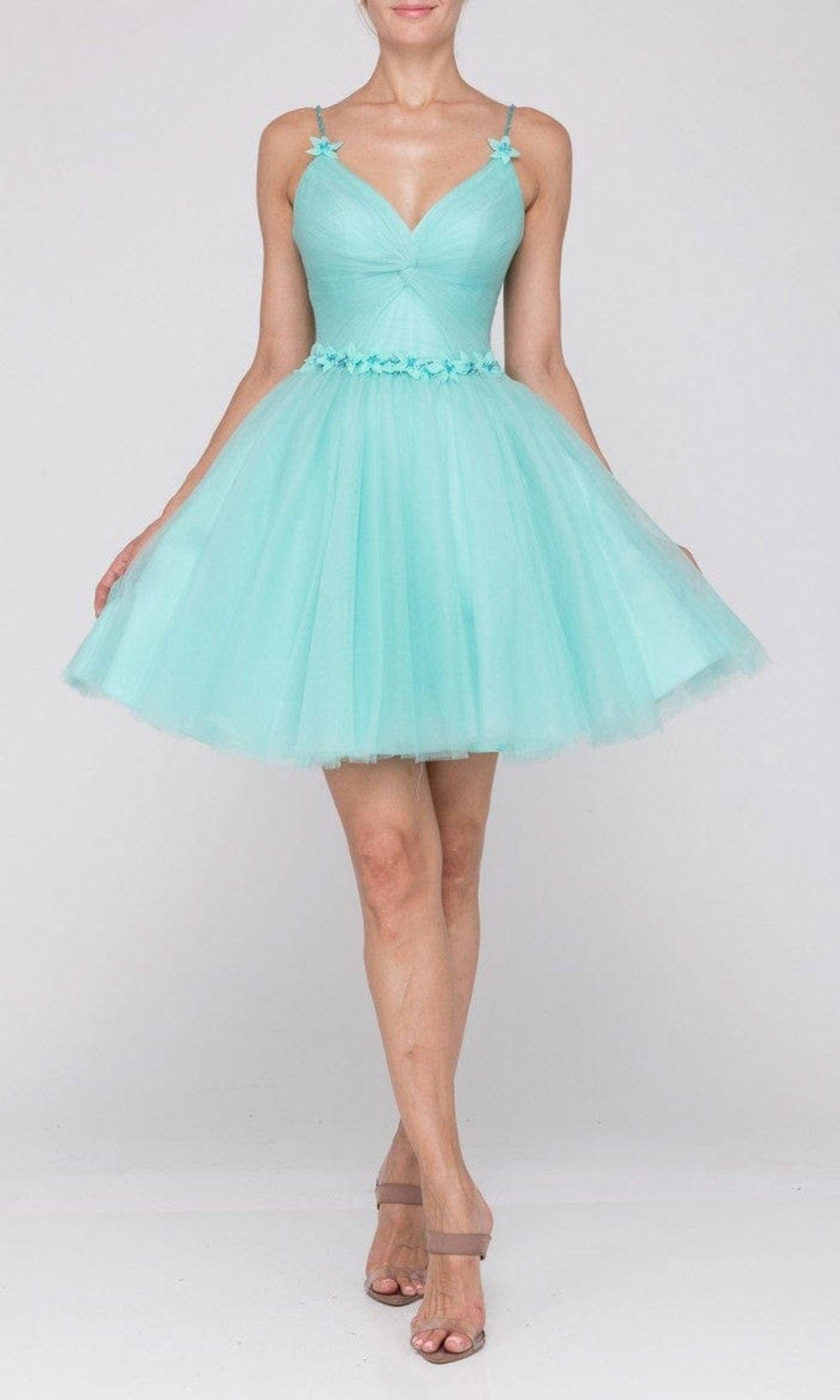 Terani Couture - 2011P1024 Floral Accented Tulle Dress - designer cocktail dress at Silhouette Dresses