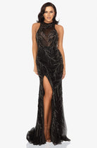 Terani Couture - 2011P1058 Sequined Illusion Gown with Slit - designer evening gown at Silhouette Dresses