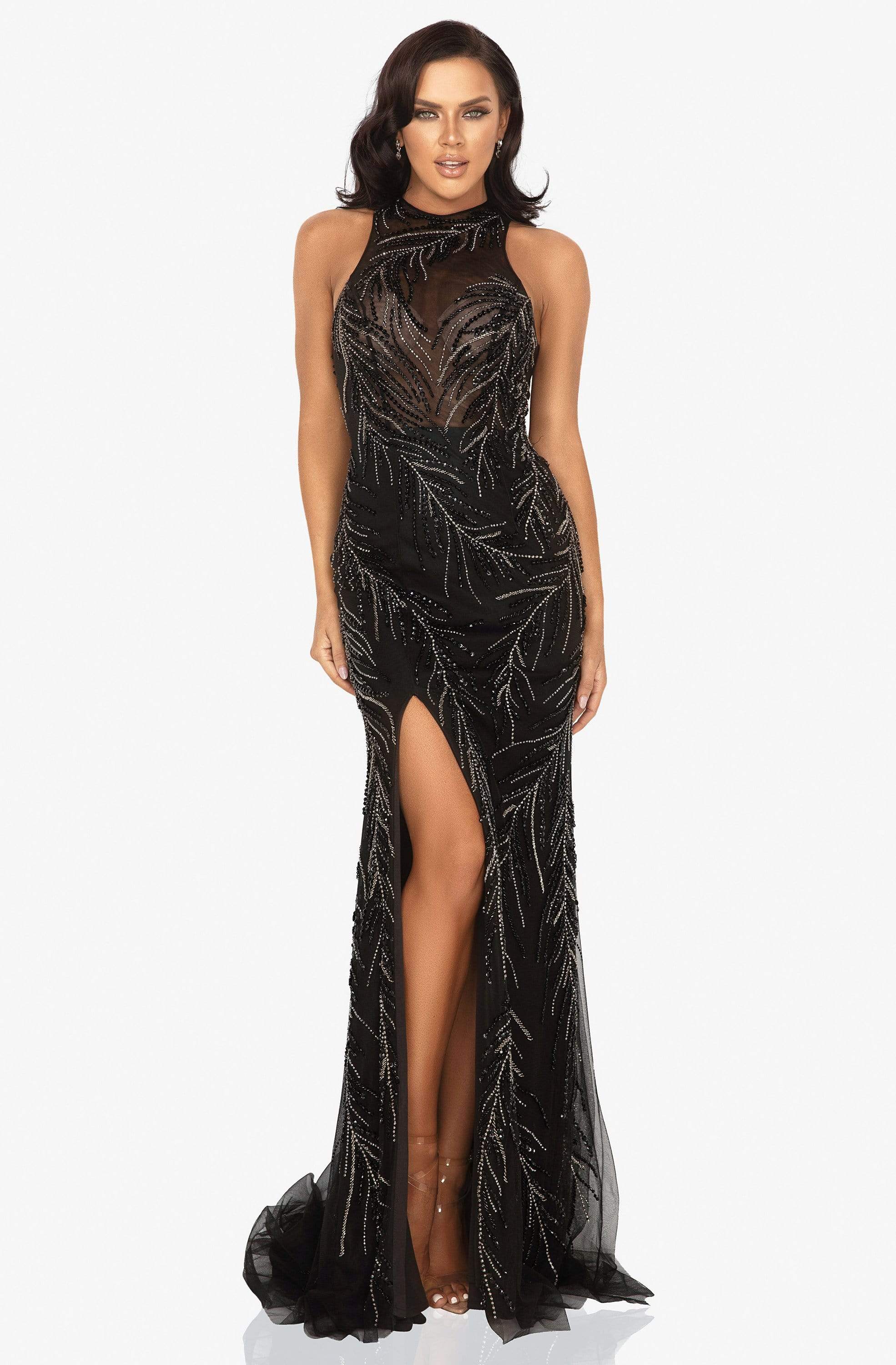 Terani Couture - 2011P1058 Sequined Illusion Gown with Slit - designer evening gown at Silhouette Dresses