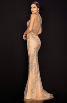 Terani Couture - 2011P1058 Sequined Illusion Gown with Slit - detail view