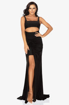Terani Couture - 2011P1061 Scoop Neck Ruched Fitted Dress - detail view