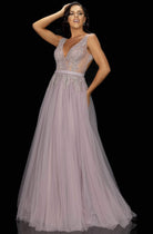 Terani Couture - 2011P1109 Iridescent Appliqued Long Tulle Gown - designer prom dress at Silhouette Dresses