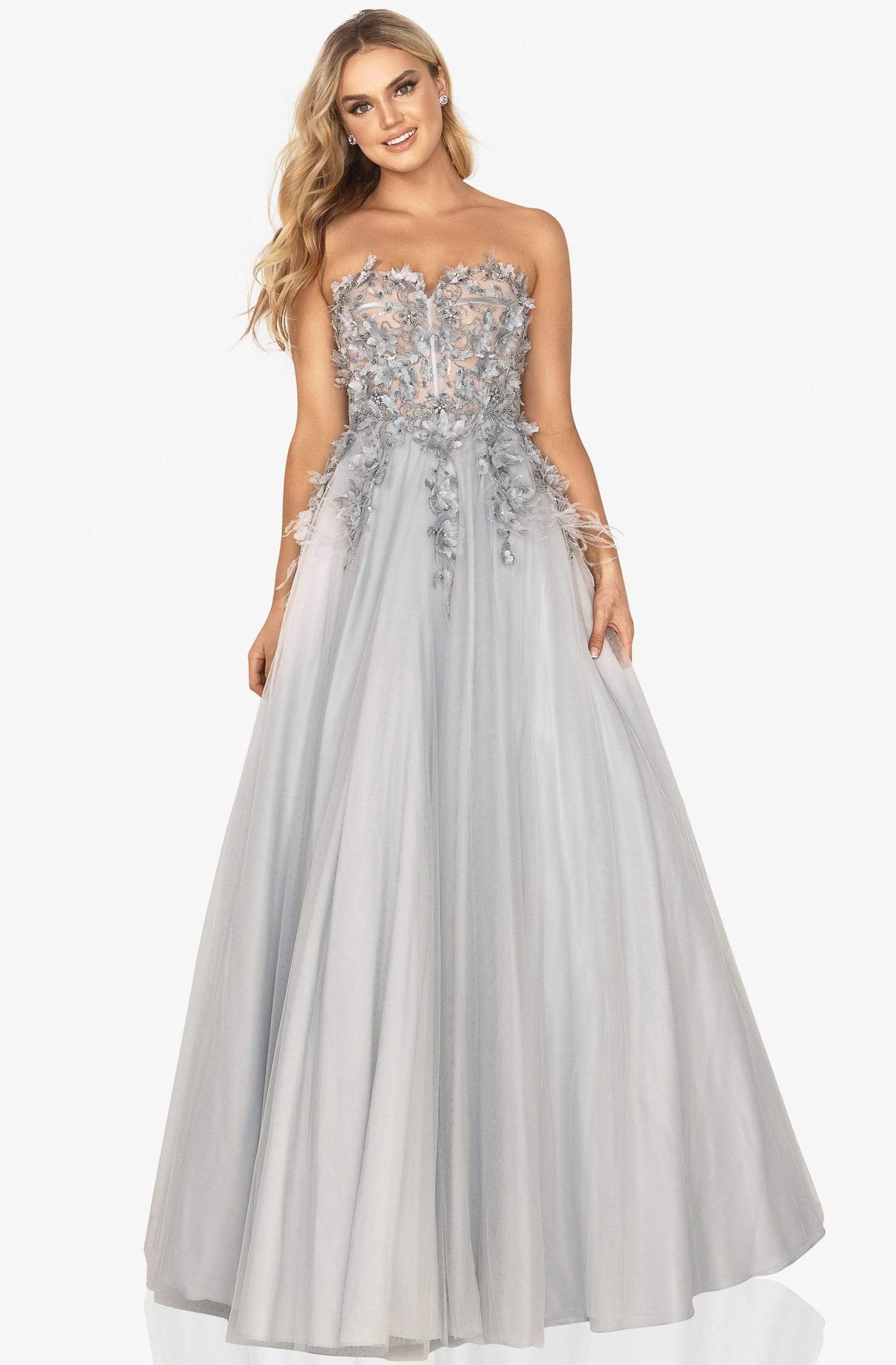 Terani Couture - 2011P1206 Strapless Beaded Floral Applique Ballgown - designer prom dress at Silhouette Dresses