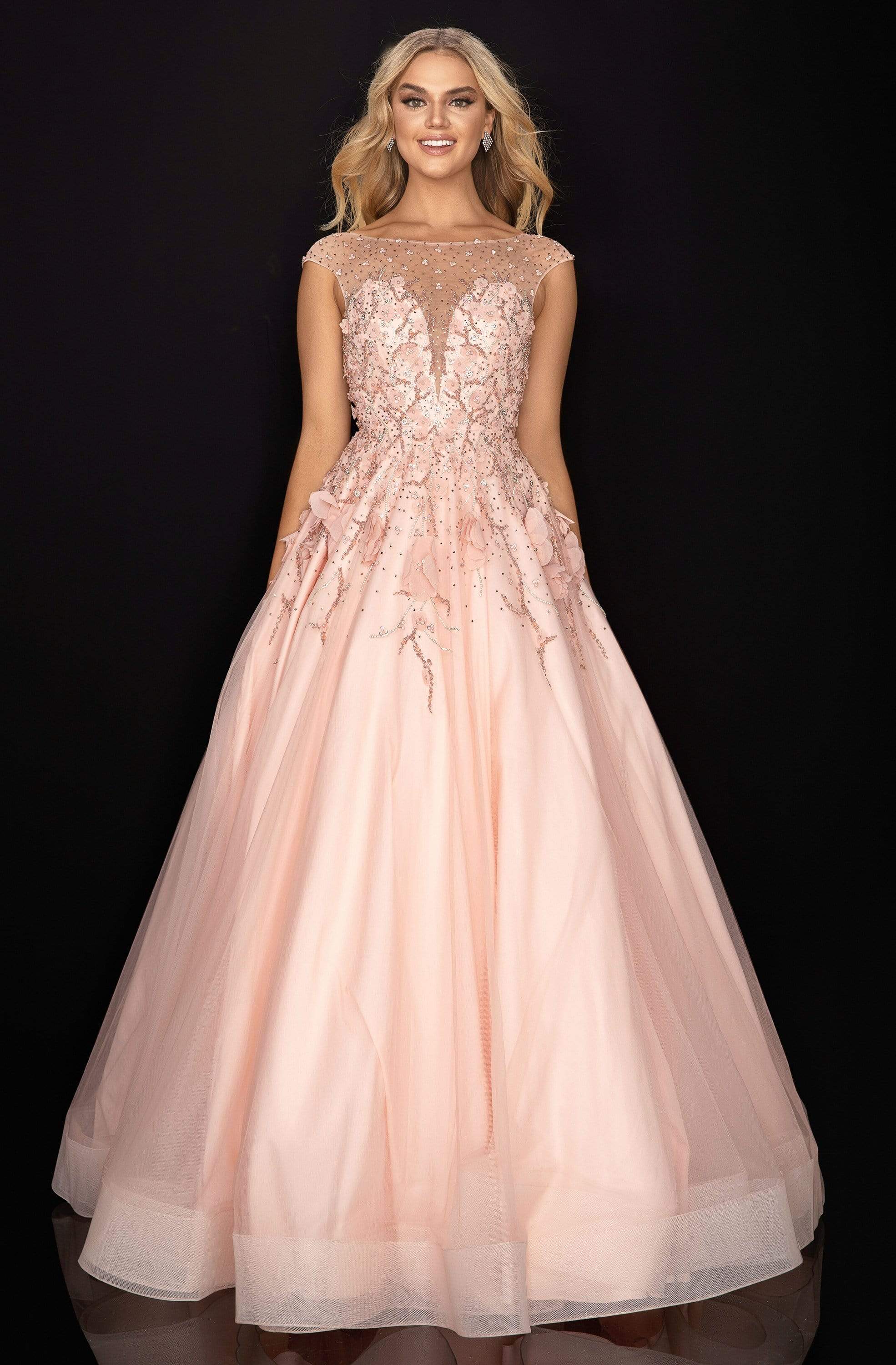 Terani Couture - 2012P1411 Beaded Appliqued Illusion A-Line Gown - designer prom dress at Silhouette Dresses