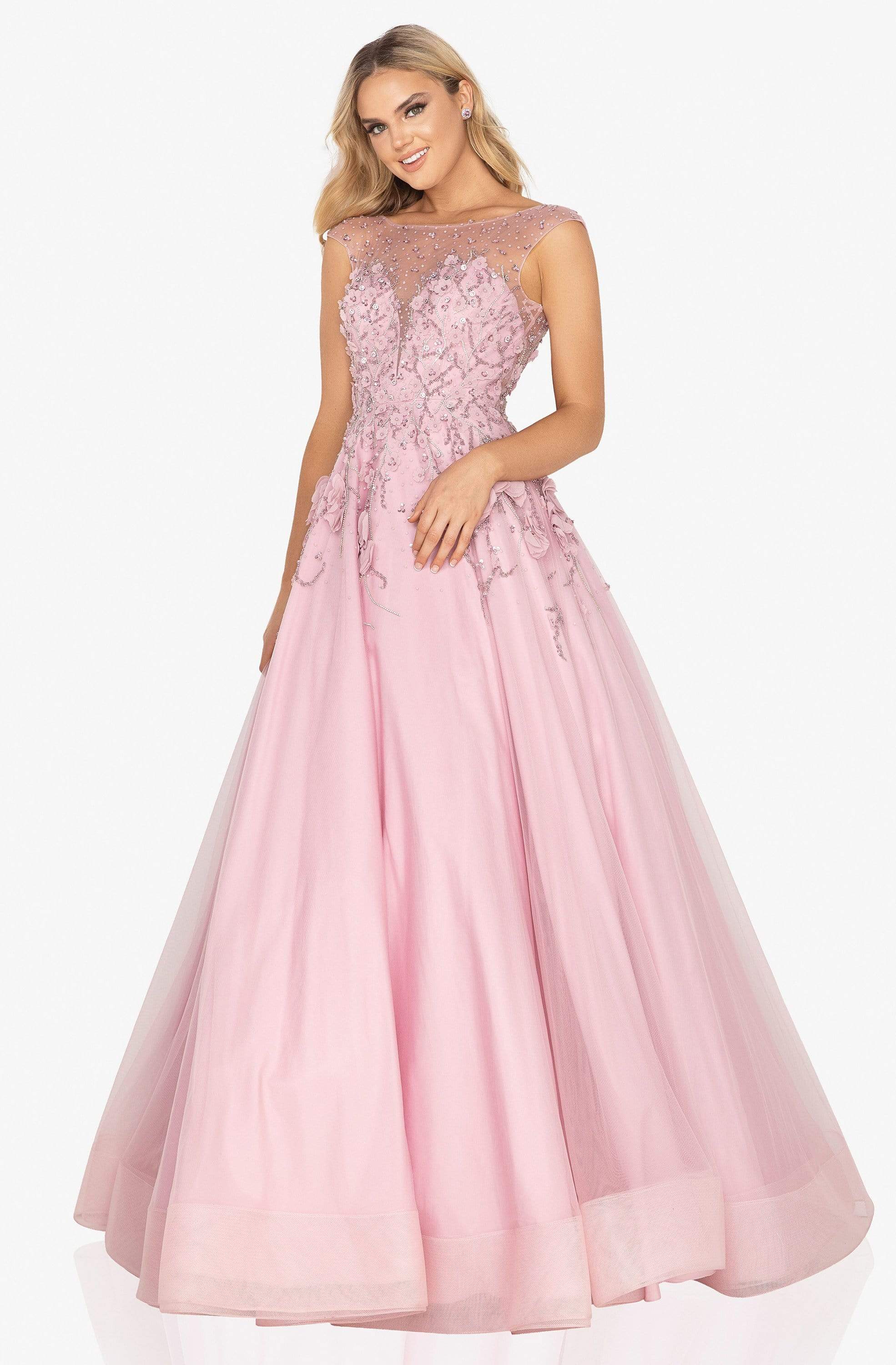 Terani Couture - 2012P1411 Beaded Appliqued Illusion A-Line Gown - back view