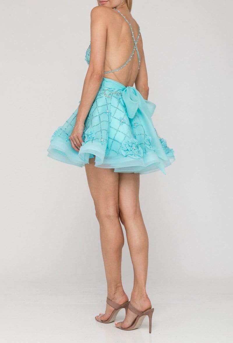 Terani Couture - 2017P1247 Plunging Lattice Beaded Short Dress - back view