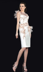 Terani Couture - 2021C2613 Illusion Shoulder Applique Sheath Dress - designer cocktail dress at Silhouette Dresses