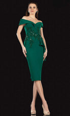 Terani Couture - 2021C2625 Off Shoulder Ruffle Accented Sheath Dress - designer cocktail dress at Silhouette Dresses